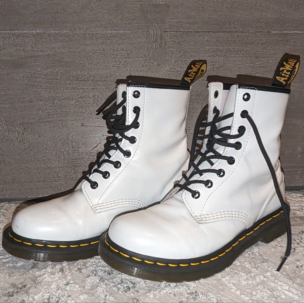 Dr. Martens 1460 White Smooth Leather Women's Lace Up Boots - Picture 4 of 8